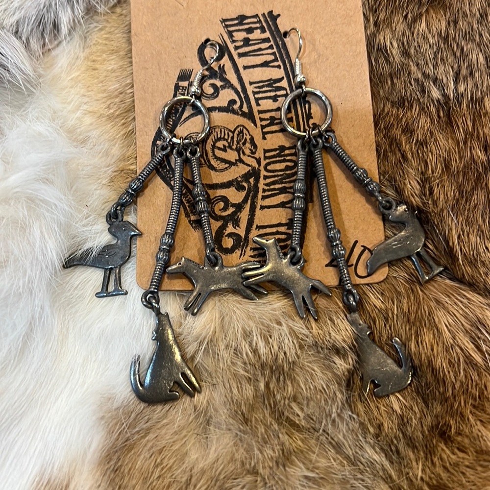 Pewter and Sterling Silver Southwestern Earrings Animals